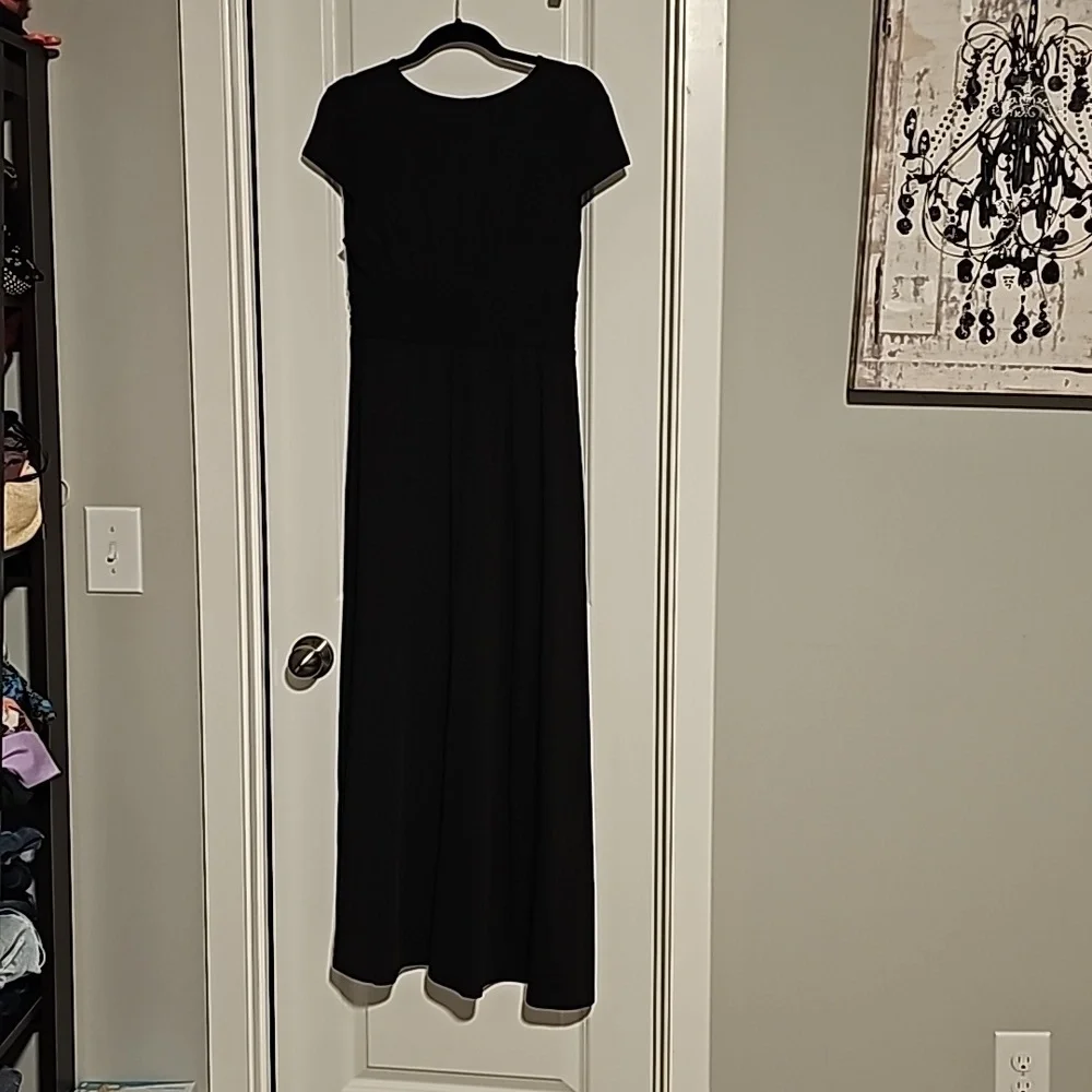 ANRABESS DeepV Neck Short Sleeve NWT Pleated High Waist Slit Maxi Dress Party S - Picture 13 of 16